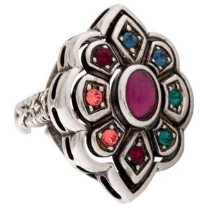 Gucci Multi Crystal Flower Silver-tone Ring 3.5-4